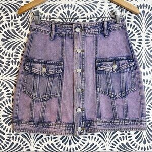 Shein Acid Wash Purple Pink Button Down Denim Jean Skirt